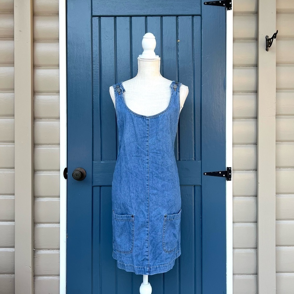 Vintage  NY Jeans 100% Cotton Denim Overall Dress Women Size L - Picture 2 of 7